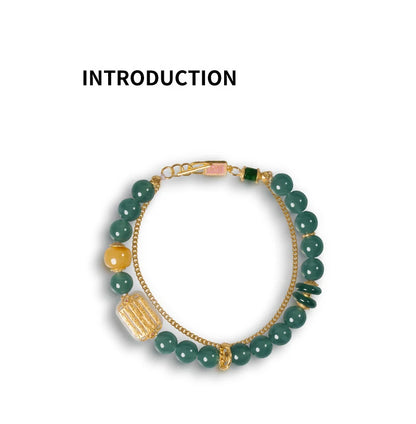 Chicken-Oil Yellow Amber Bracelet with Blue Jade Leaf Inlay