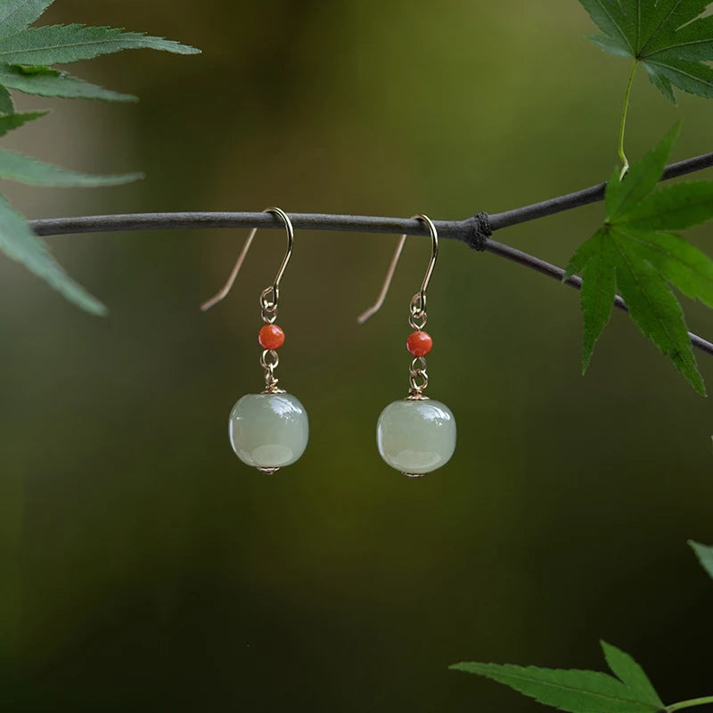 Hetian Jade Green Earrings | Sterling Silver Allergy-Proof
