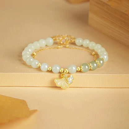 Hotan Jade Ginkgo Double‑Layer Pearl Bracelet — High‑End Gift