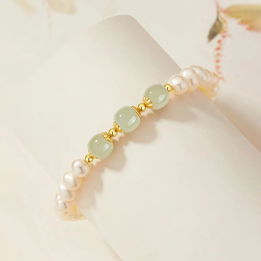 Natural Hetian Jade Round Green Beads Bracelet｜Feng Shui Elegant Charm