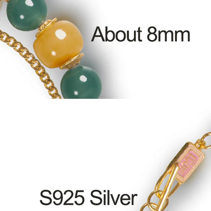 Chicken-Oil Yellow Amber Bracelet with Blue Jade Leaf Inlay