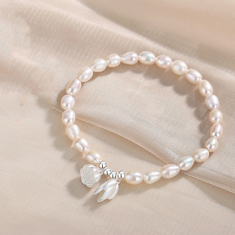 Lotus Heart Pearl Beaded Bracelet — French Light-Luxury