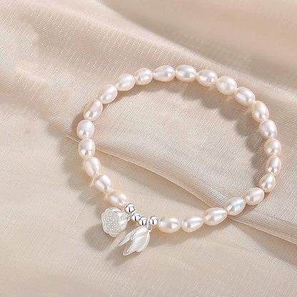 Lotus Heart Pearl Beaded Bracelet — French Light-Luxury