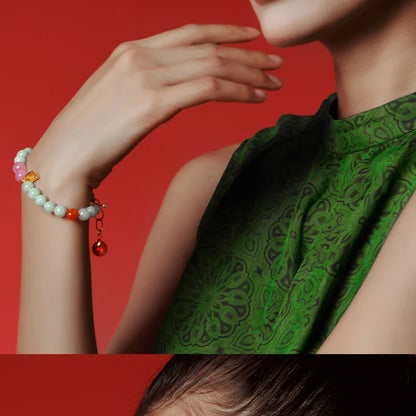 Hetian Jade Sterling Silver Gold-Plated Handstring Bracelet - Feng Shui Charm