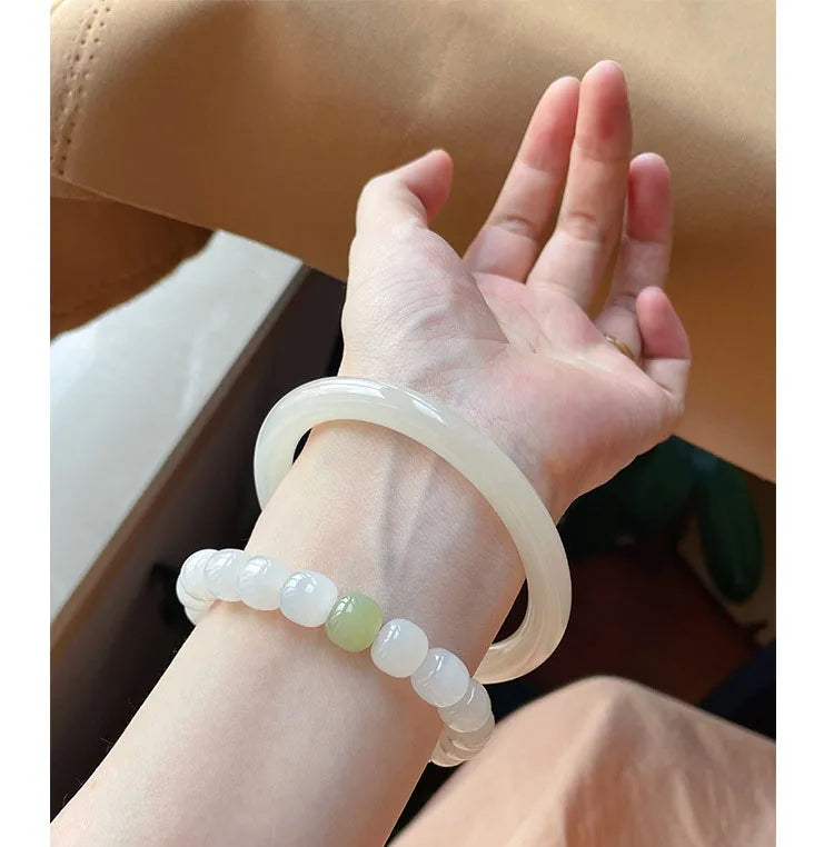 Hotan White Jade 10mm Bead Bracelet｜Single Circle Lucky Amulet