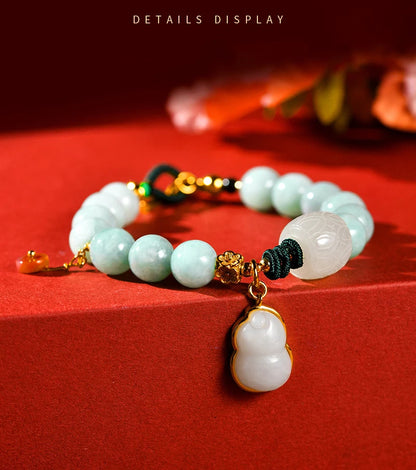 Natural Jade Calabash Bracelet — 925 Needle & Braided Rope