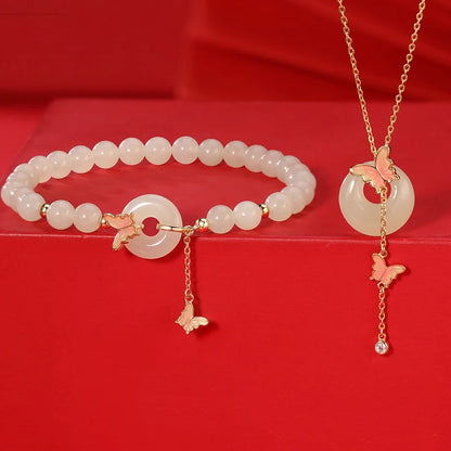 Hetian Jade Butterfly Tassel Bracelet - Ping An Protective Charm