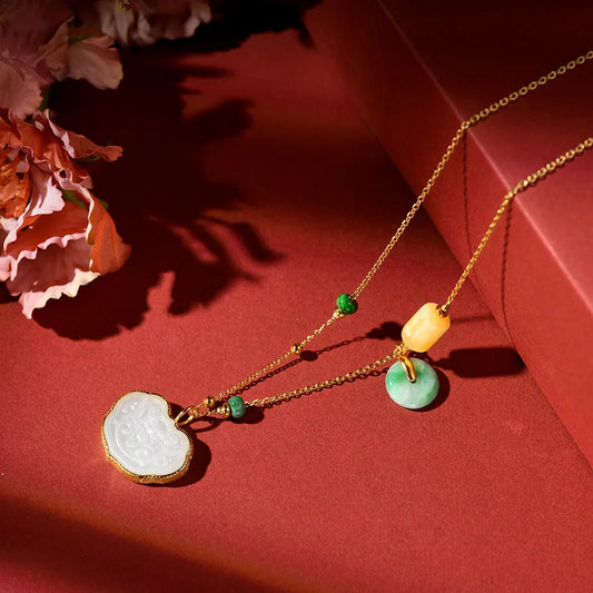 Hetian White Jade Ruyi Clavicle Necklace, 925 Silver