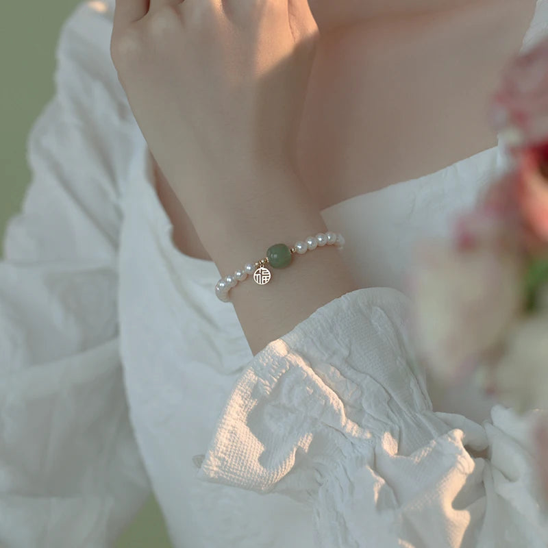 Natural Hetian Jade White Blessing Bracelet – Light Luxury Bangle
