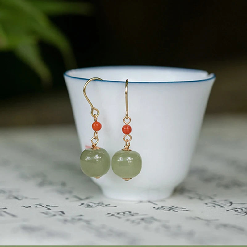 Hetian Jade Green Earrings | Sterling Silver Allergy-Proof