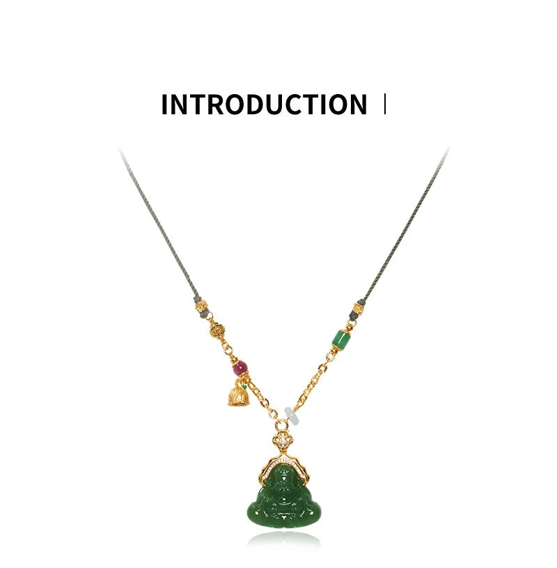 Green Jade-Look Smile Buddha Choker - Lucky Titanium Chain