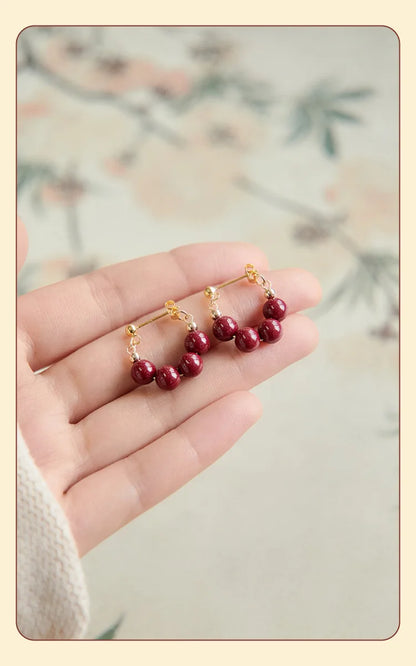 Handmade Red Agate Drop Earrings | Vintage Feng Shui Charm