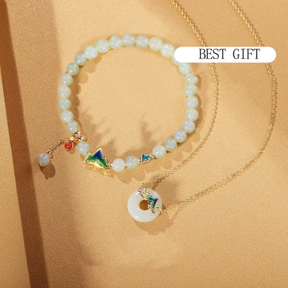 Sterling Silver & Hotan Jade 2-Piece Bracelet Necklace Set