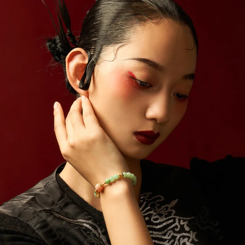 Myanmar Jade 7mm Pink Gold-Plated Bracelet – Feng Shui Charm