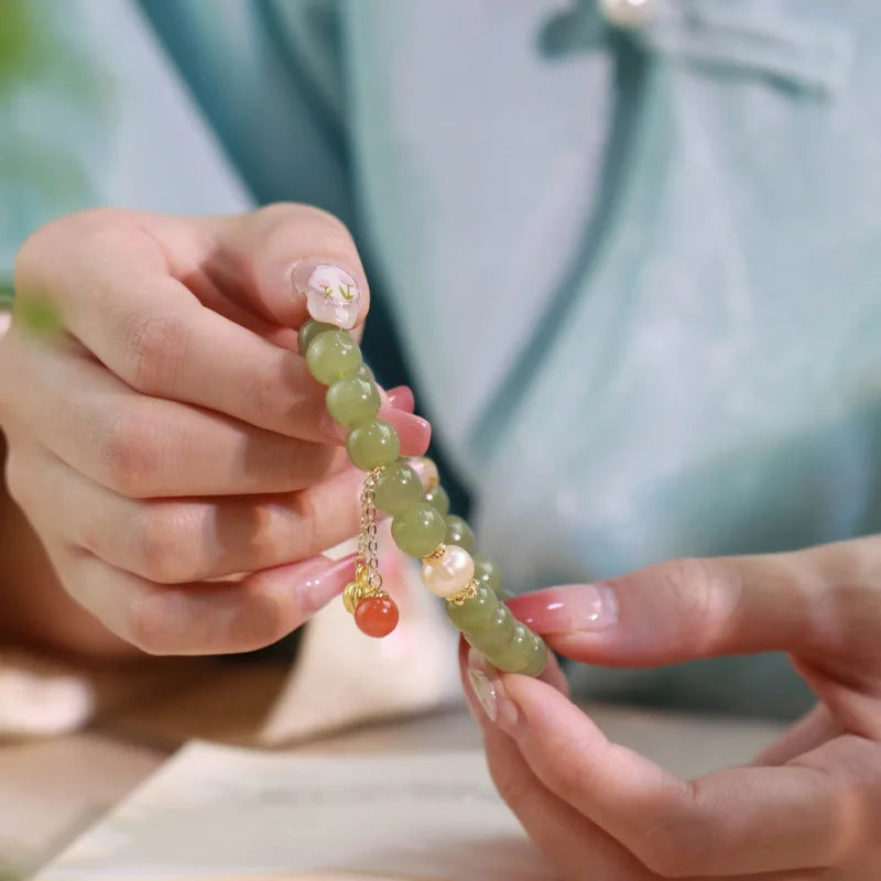 Natural Hetian Jade Buckle Bracelet — Amulet Blessing Jewelry