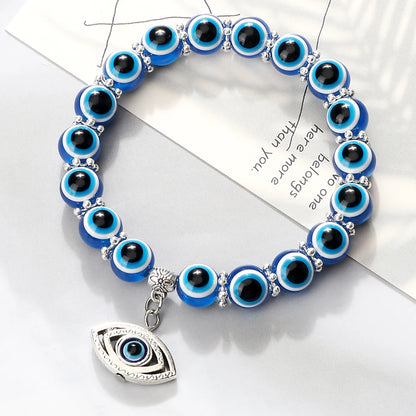 10mm Lucky Blue Evil Eye Bracelet with Charm Pendants