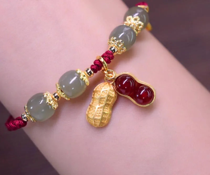Hetian Jade Leaf Bracelet ｜ Vintage Handmade Feng Shui Charm