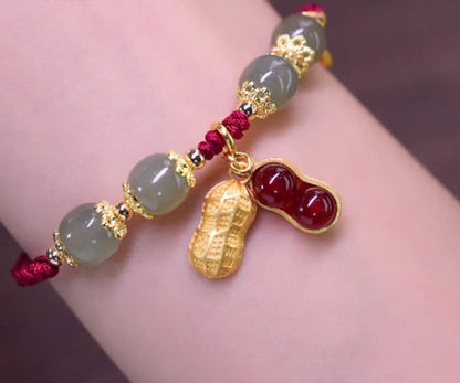 Hetian Jade Leaf Bracelet ｜ Vintage Handmade Feng Shui Charm
