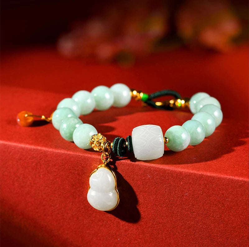 Natural Jade Calabash Bracelet — 925 Needle & Braided Rope