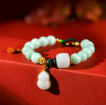 Natural Jade Calabash Bracelet — 925 Needle & Braided Rope