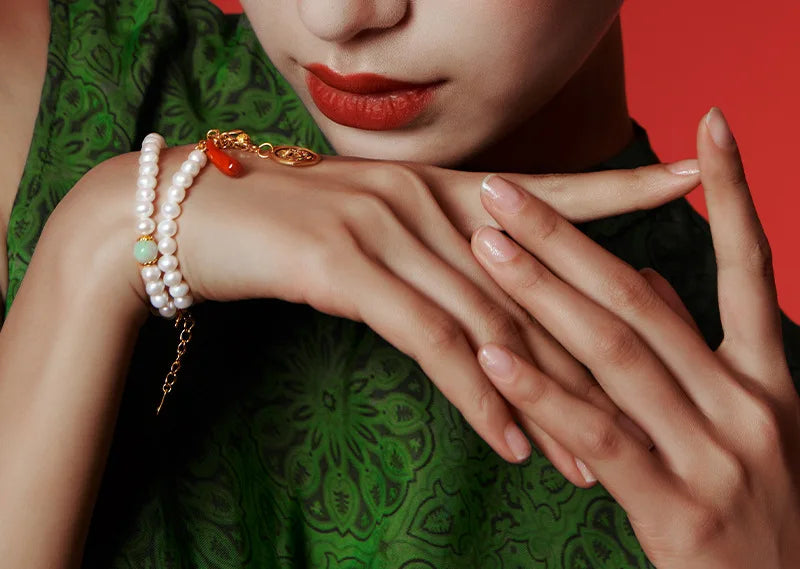 Freshwater Pearl Double Circle Bracelet — Silver Gold-Plated