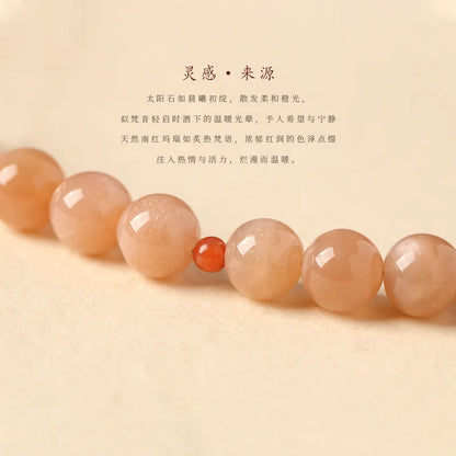Warm Sunstone Red-Glow Beaded Collarbone Bracelet Charm