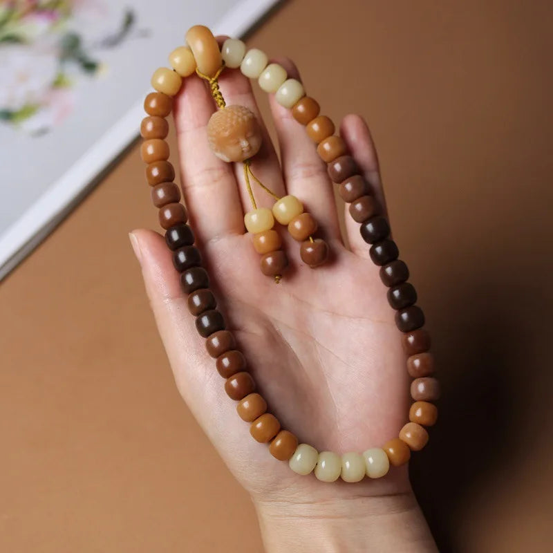 White Jade Bodhi Root Wrap Bracelet — Multi-Treasure