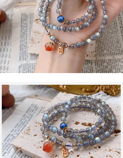 Moonlight Gray & Blue Treasure Bead Bracelet — Unisex Feng Shui Gift