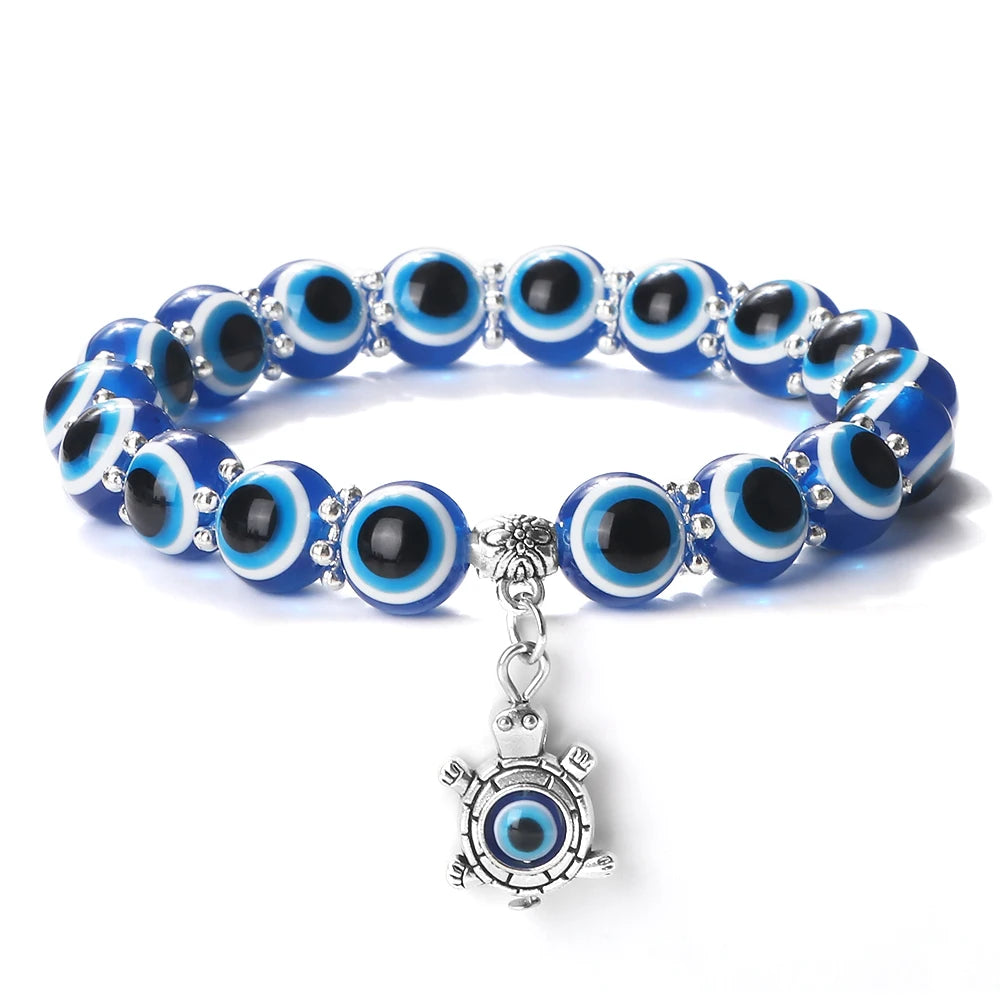 10mm Lucky Blue Evil Eye Bracelet with Charm Pendants