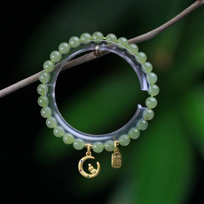 Lucky Jade Antique Gong Bell Bracelet — Boho Feng Shui Charm