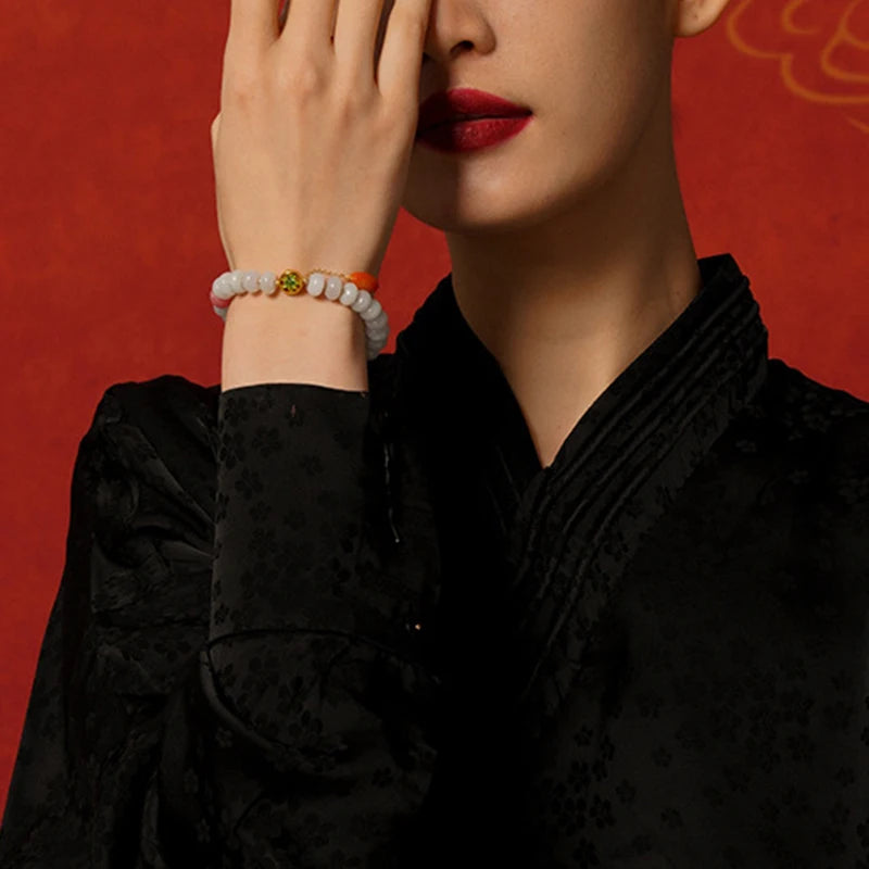 Emerald Rhodochrosite Bead Bracelet with S925 Agate