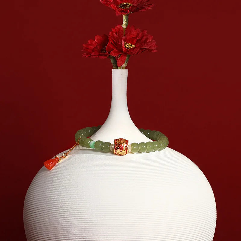 Natural Hetian Jade & Tibetan Silver Stretch Bracelet