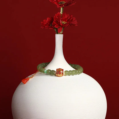 Natural Hetian Jade & Tibetan Silver Stretch Bracelet