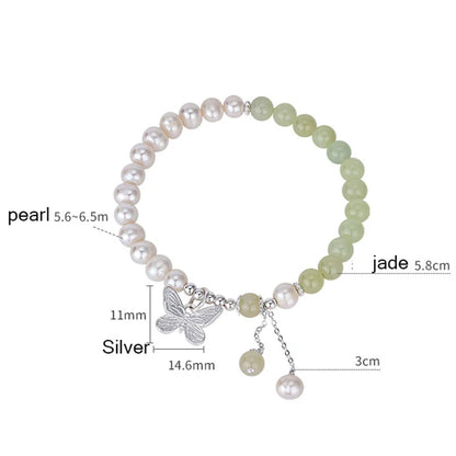 Butterfly Tassel Pendant Bracelet with Natural Hetian Jade