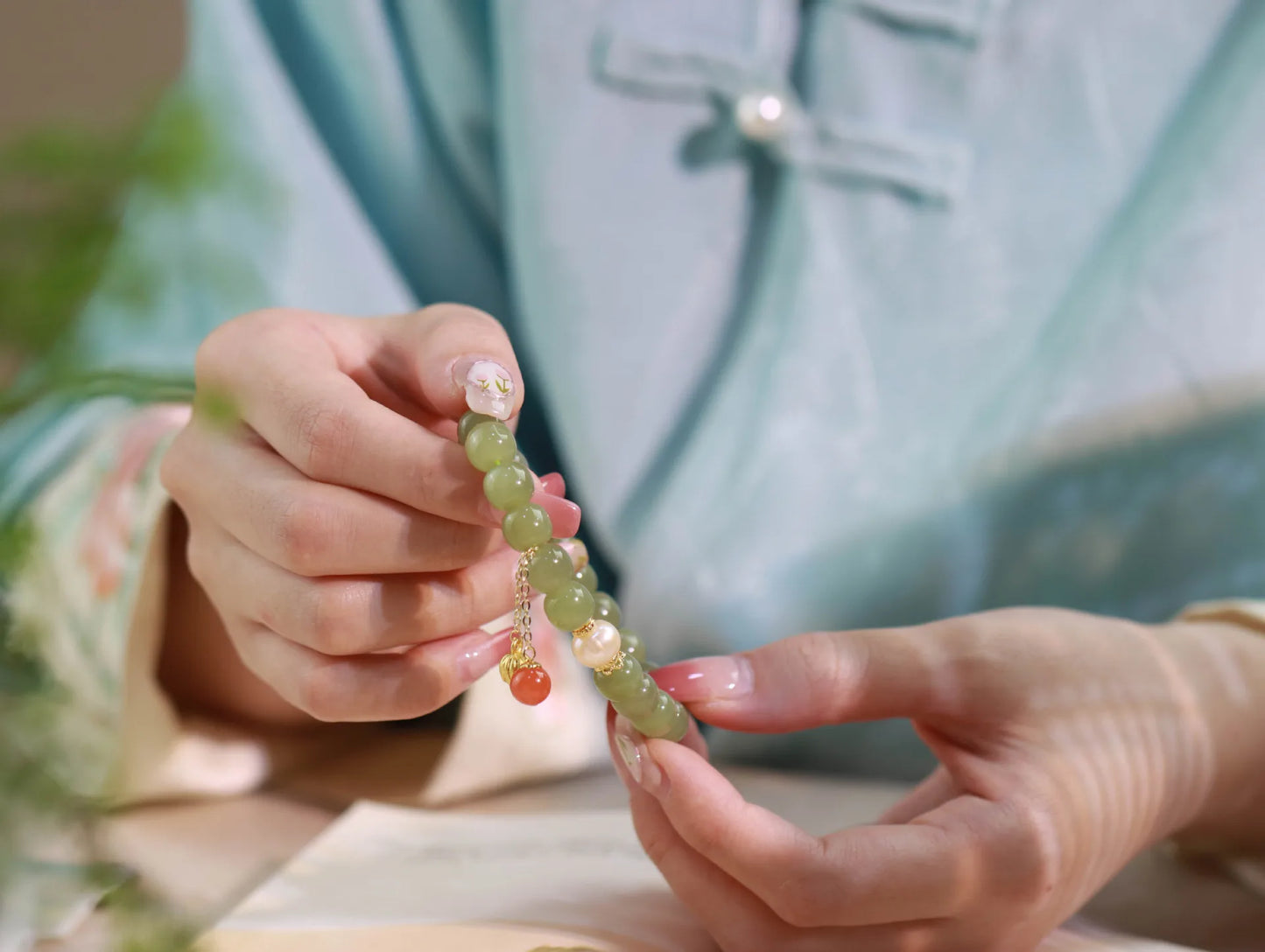 Natural Hetian Jade Buckle Bracelet — Amulet Blessing Jewelry