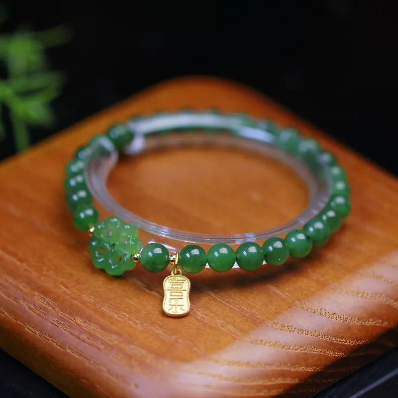 Lucky Jade Antique Gong Bell Bracelet — Boho Feng Shui Charm