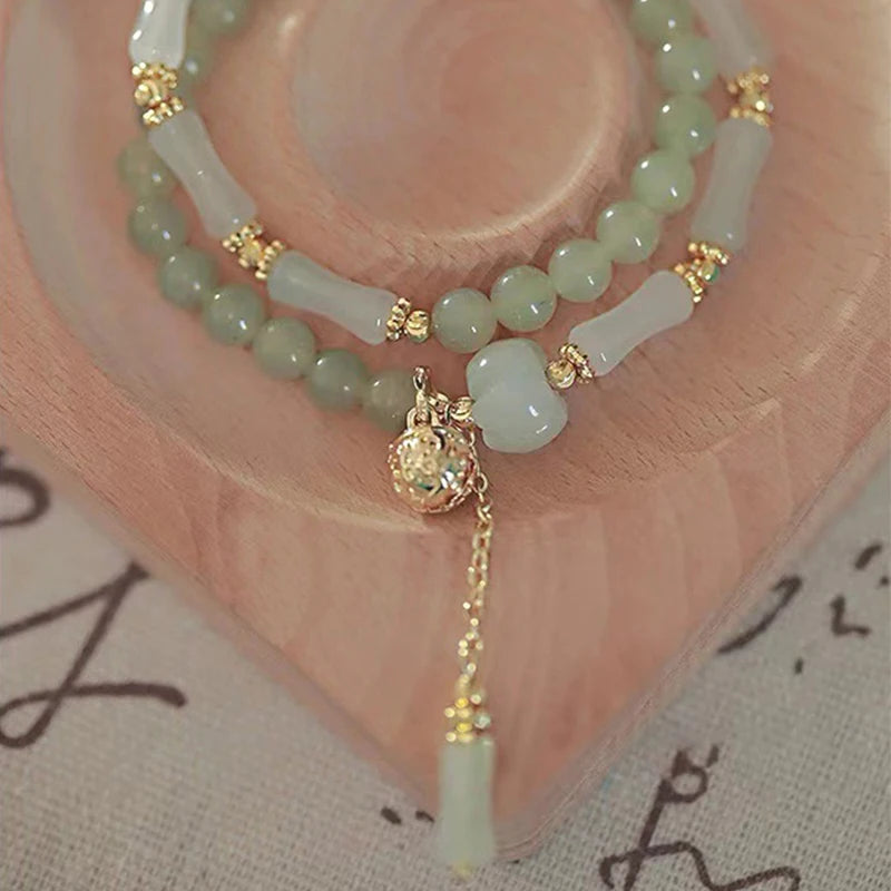 Hetian Jade Bamboo Knot Handchain Gold-Silk Bracelet