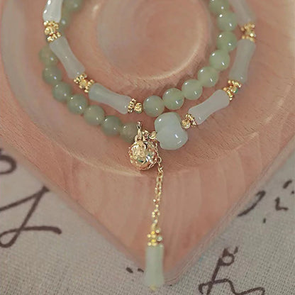 Hetian Jade Bamboo Knot Handchain Gold-Silk Bracelet
