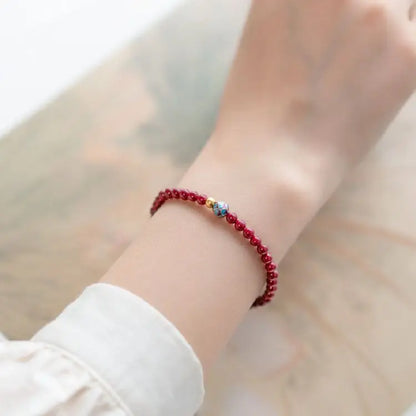 Natural Cinnabar & Blue Lotus Cloisonné Bracelet