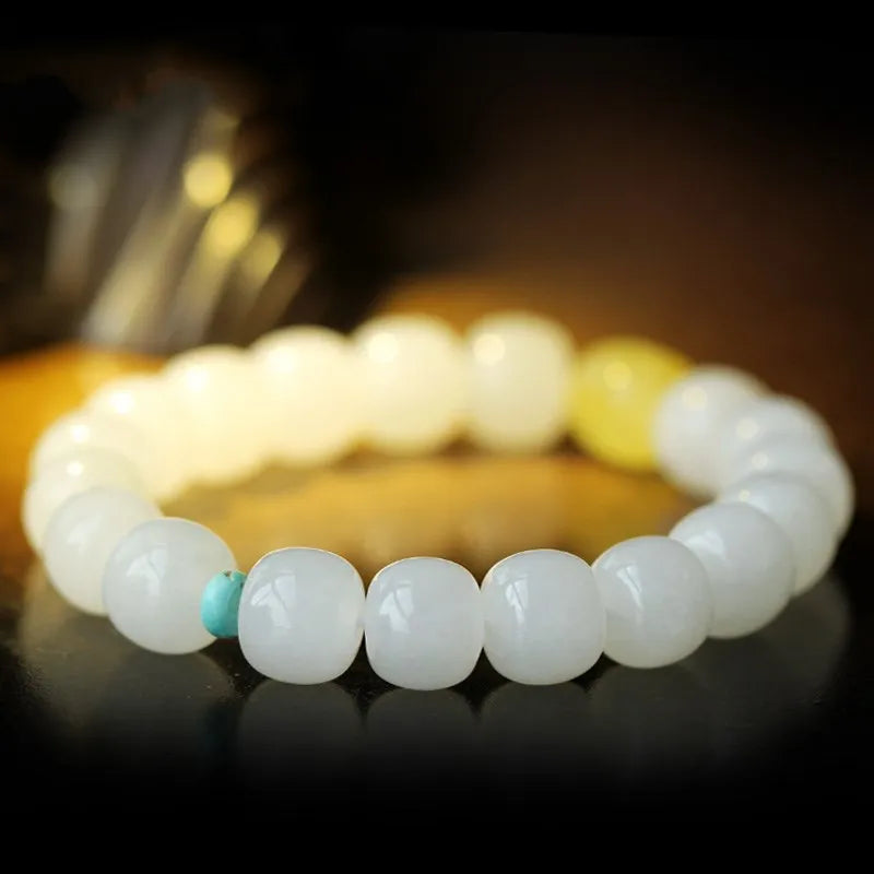 Couples Personalized 10mm White Jade & Jasper Beaded Bracelet