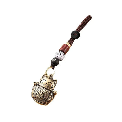 复古纯手工黄铜招财猫车钥匙扣｜五帝钱开运护身