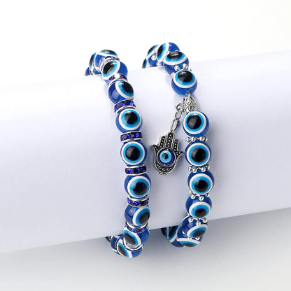 10mm Lucky Blue Evil Eye Bracelet with Charm Pendants