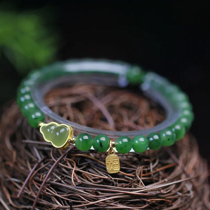 Lucky Jade Antique Gong Bell Bracelet — Boho Feng Shui Charm