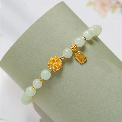 Hetian Green Jade 6mm Lotus Bracelet — Single Circle Buddha Beads