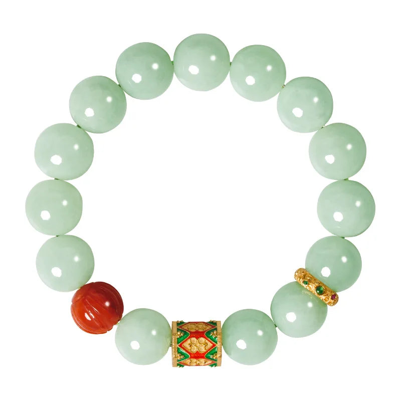 Natural A-Grade Jadeite Bead Bracelet — S925 Silver Mother's Gift