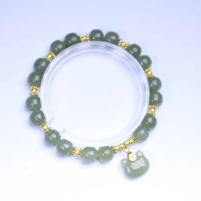 Lucky Jade Antique Gong Bell Bracelet — Boho Feng Shui Charm