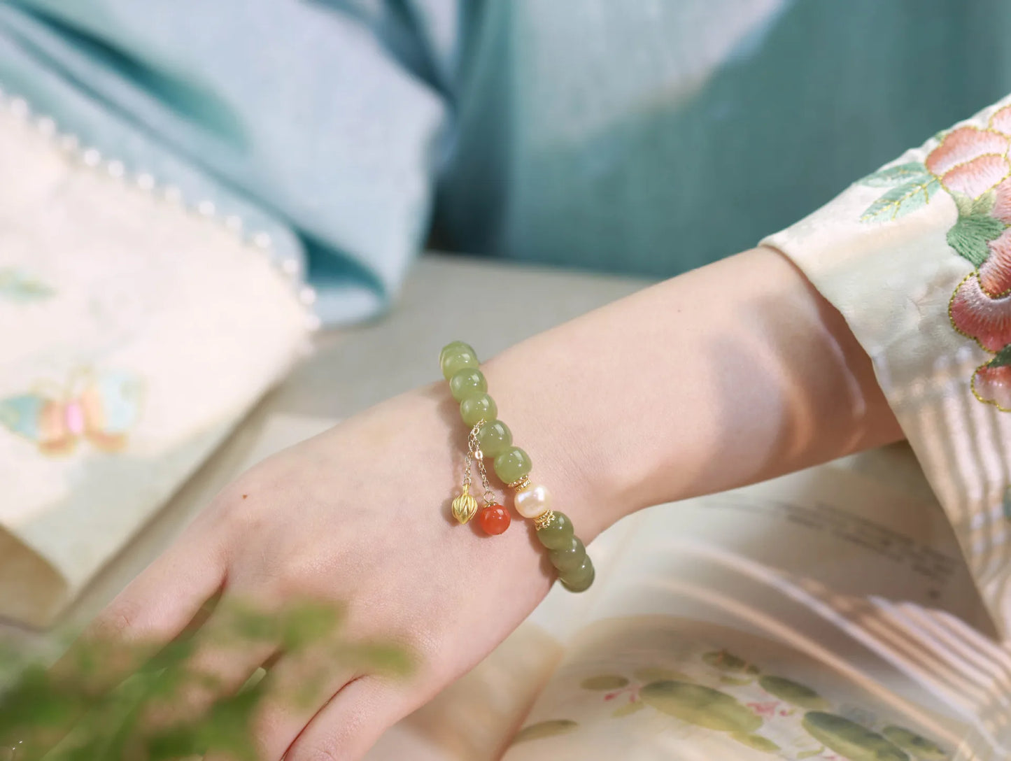 Natural Hetian Jade Buckle Bracelet — Amulet Blessing Jewelry