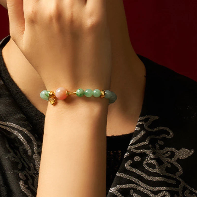 Myanmar Jade 7mm Pink Gold-Plated Bracelet – Feng Shui Charm
