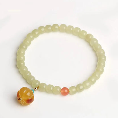 Natural Hetian Jade Beaded Bracelet | 925 Silver & Gold