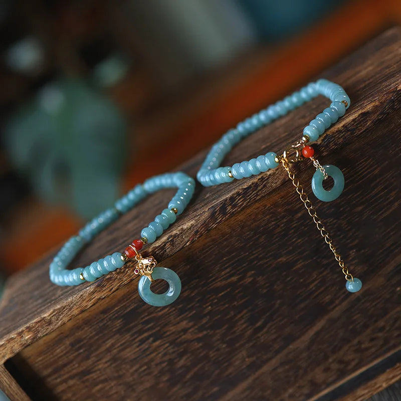 A-Grade Blue Jade Abacus Bracelet with South-Red Buckle